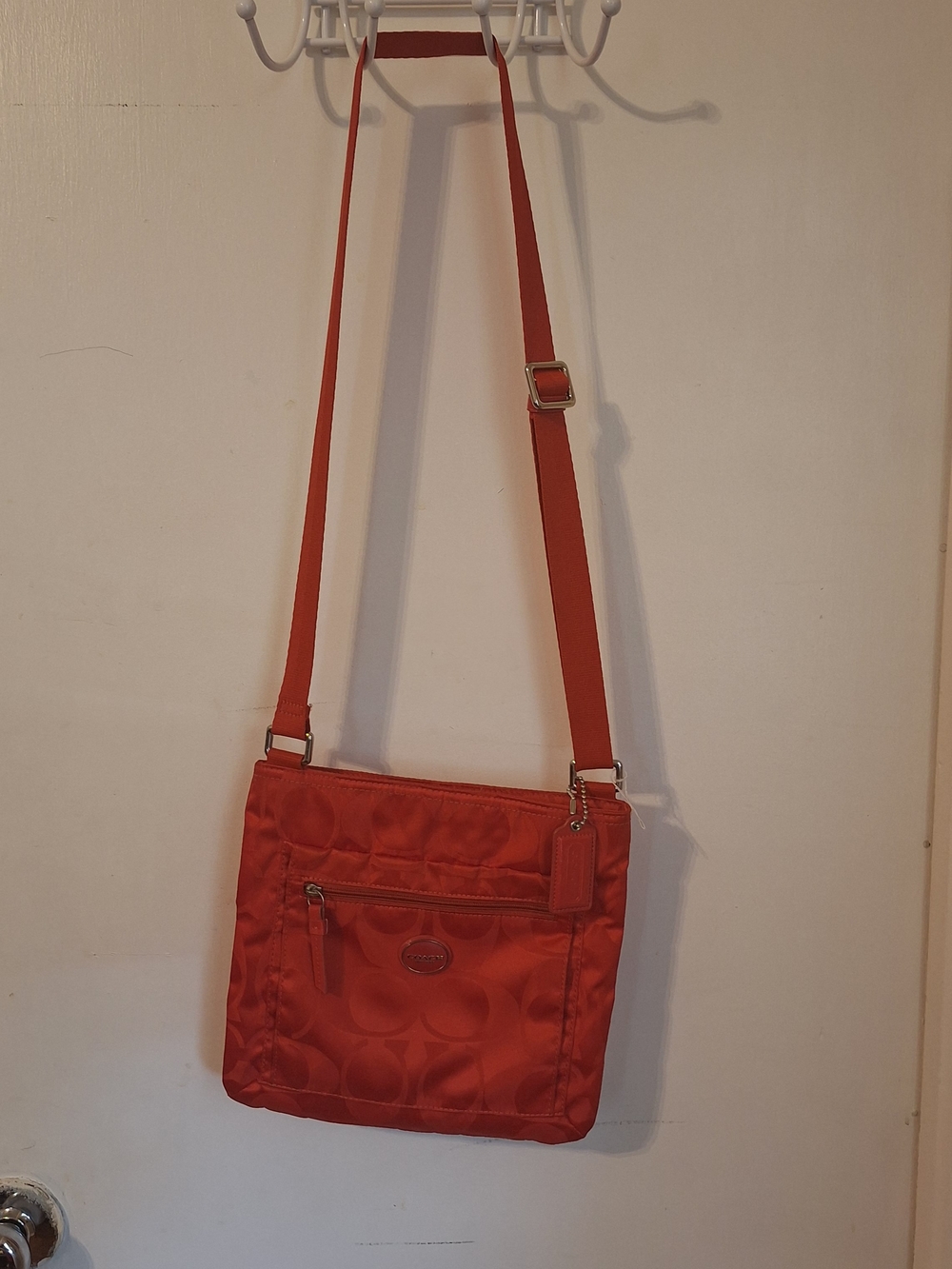 Coach Red Crossbody Bag with Signature Jacquard
